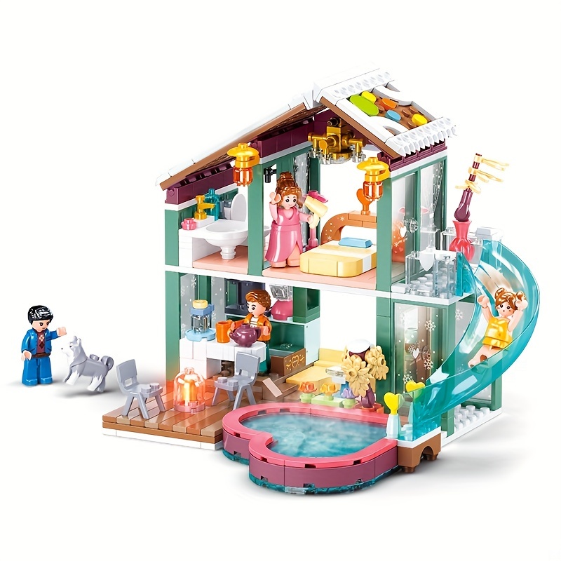 小魯班0961溫泉度假屋積木玩具模型益智diy拼裝積木玩具家居裝飾樂高相容