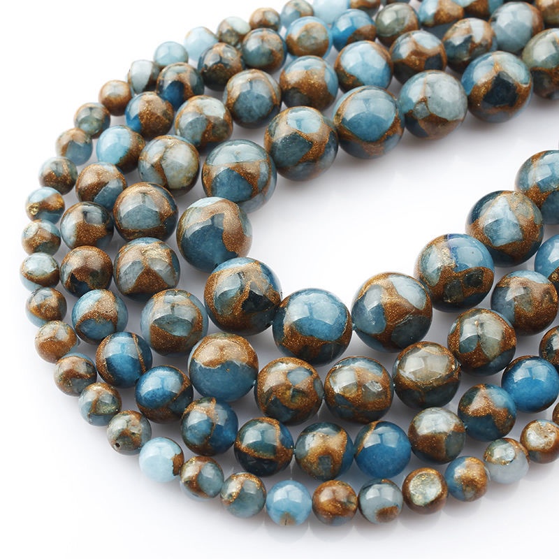 天然天藍色金彩石散珠串珠diy手工編織串珠水晶材料手鍊飾品配件