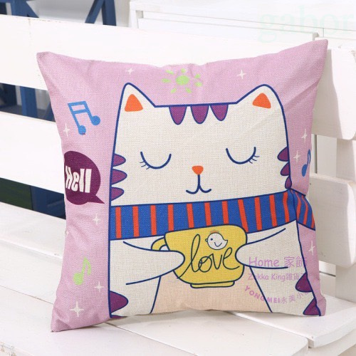 [HOME]  圍巾貓 zakka 亞麻抱枕 音符可愛小貓咪靠枕 沙發靠墊 民宿居家客廳兒童房間沙發枕