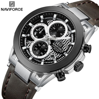 navifroce nf8073 石英多功能計時碼表運動時鐘舒適皮革錶帶時鐘