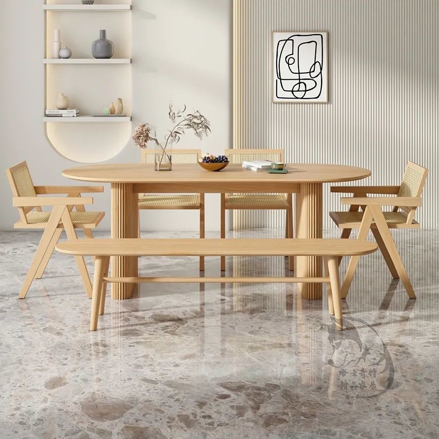 日式實木餐桌椅 橢圓形侘寂風 異形辦公桌 小戶型飯桌 簡約原木工作台