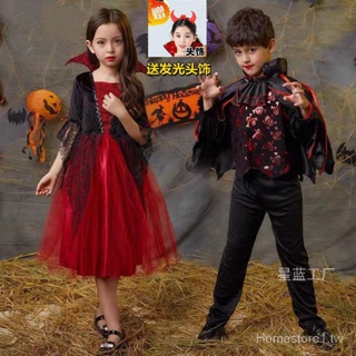 萬聖節兒童吸血鬼服裝女童公主裙禮服恐怖兒童童吸血鬼披風表演服