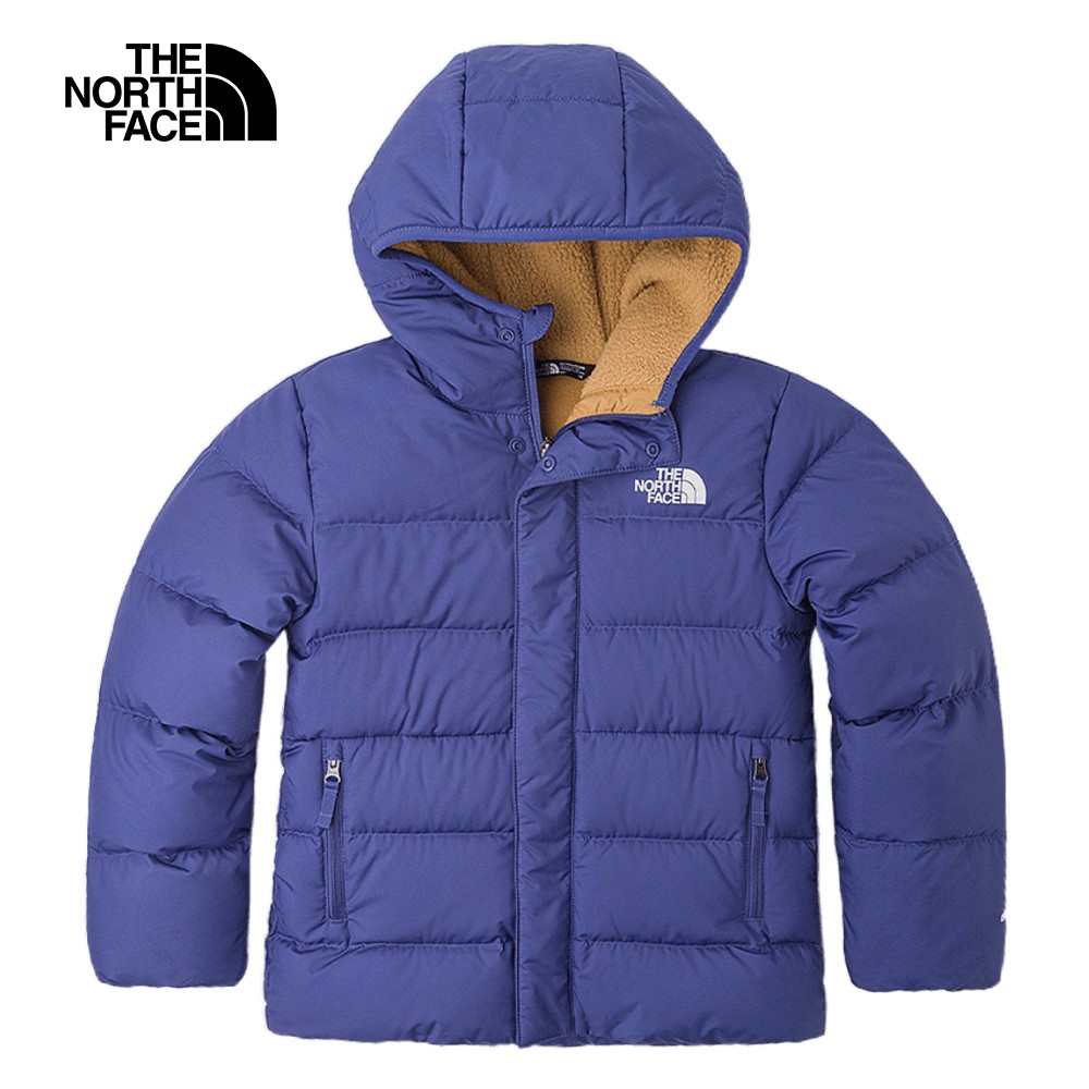 The North Face北面兒童藍紫色防潑水舒適保暖連帽羽絨外套｜82XXI0D