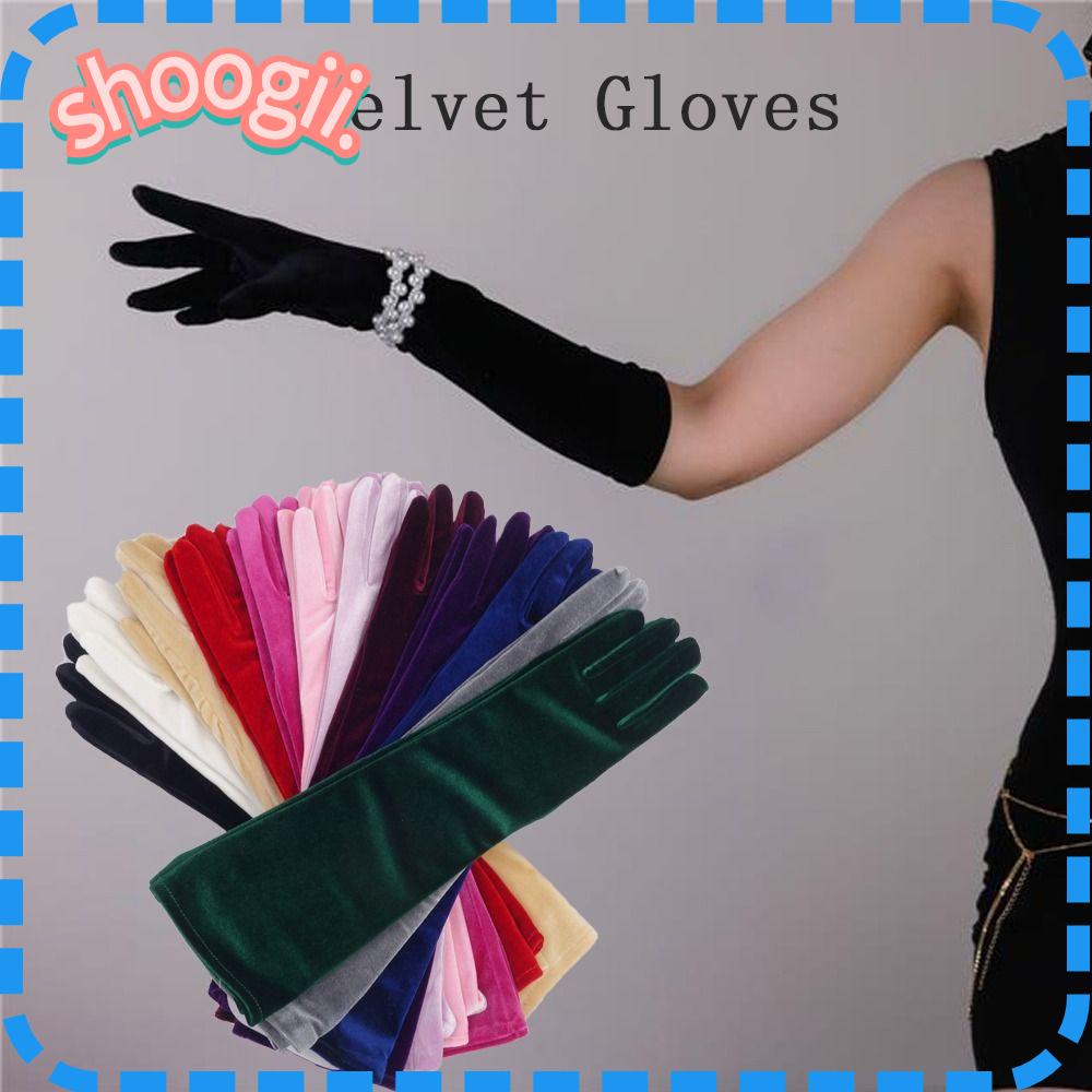 Shoogyy 長手套,天鵝絨朋克寶藍色手套,復古 45 厘米黑色/白色/酒紅色晚禮服配飾俱樂部裝手套派對