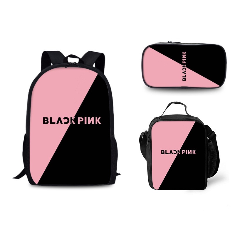 black pink背包套裝 明星周邊 學生書包 blackpink午餐包 筆袋 韓國女團組合 書包三件式
