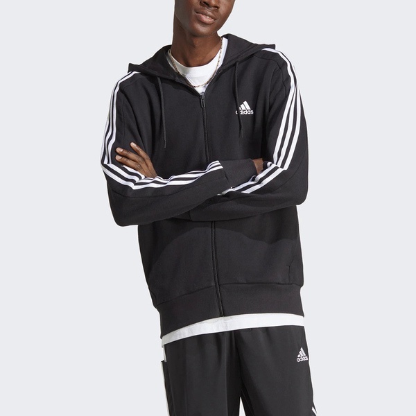 Adidas M 3S FT FZ HD IC0433 男 連帽 外套 運動 休閒 日常 穿搭 棉質 舒適 黑白