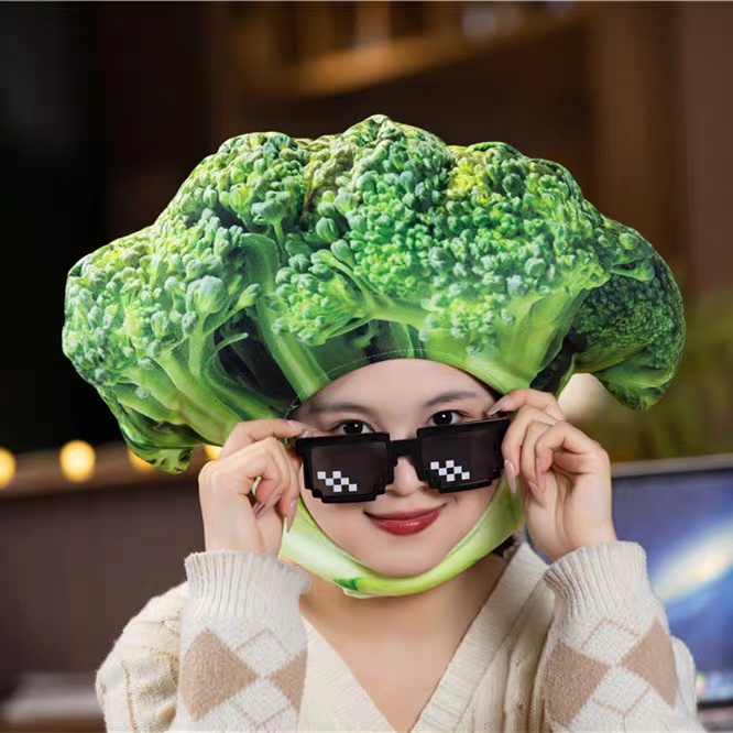 新品ins可愛少女心創意搞怪蔬菜花椰菜頭套帽子簡約卡通拍照道具