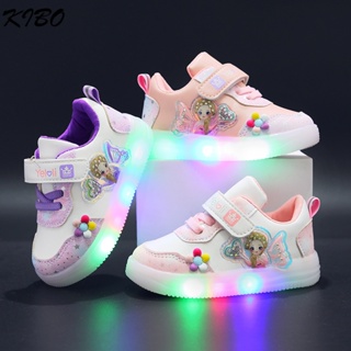 新款公主兒童運動鞋 皮面LED發光童鞋 1-6歲女童休閒鞋