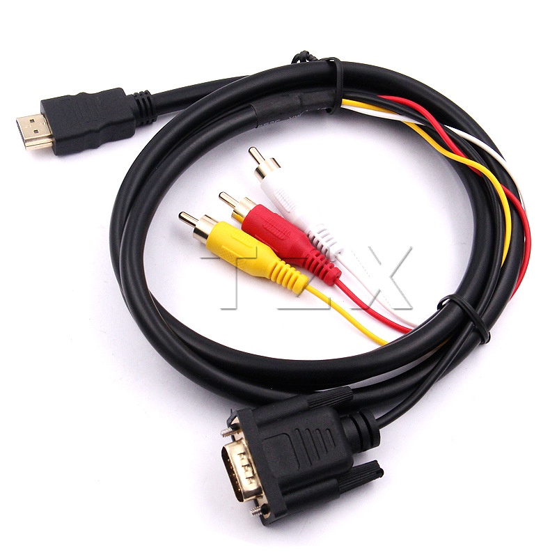 1.5米 HDMI轉VGA+AV蓮花轉換線 視音頻連接線 電腦電視3RCA數據線