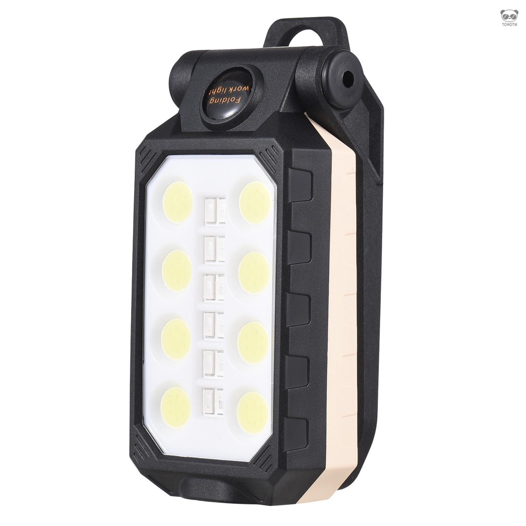 Aoresac  8孔COB移動工作燈 USB充電 防水LED帶磁鐵掛鉤電量顯示 多功能摺疊應急手電檢修燈 內置鋰電池