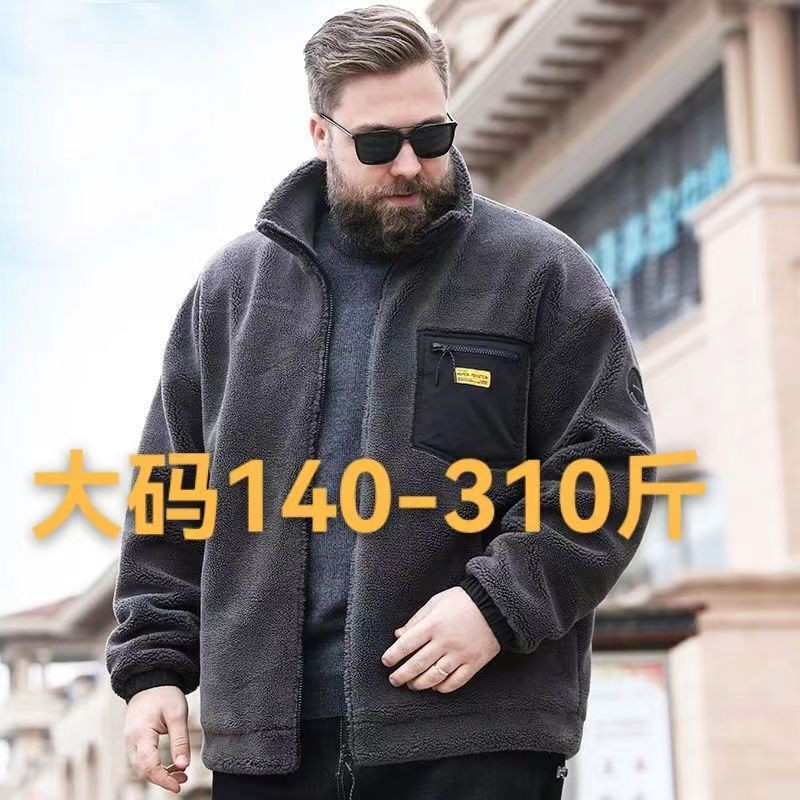 M-8XL大尺碼外套 絨毛外套 厚刷毛外套 男生外套 300斤秋冬款羔羊絨外套男加肥加大尺碼寬鬆潮牌休閒保暖外穿棉襖潮