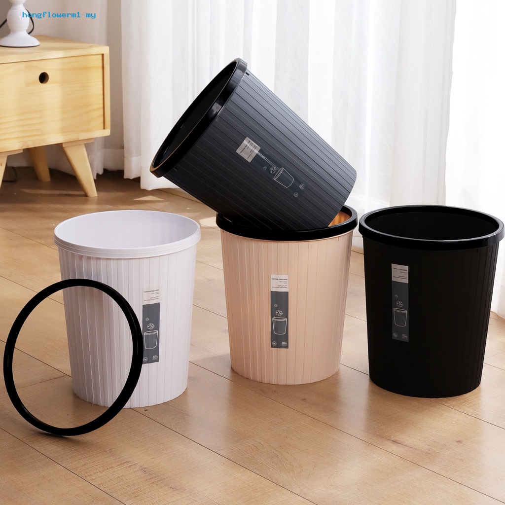 Hongflower_垃圾桶帶壓環無蓋節省空間塑料廚房浴室客廳條紋垃圾桶日常生活用