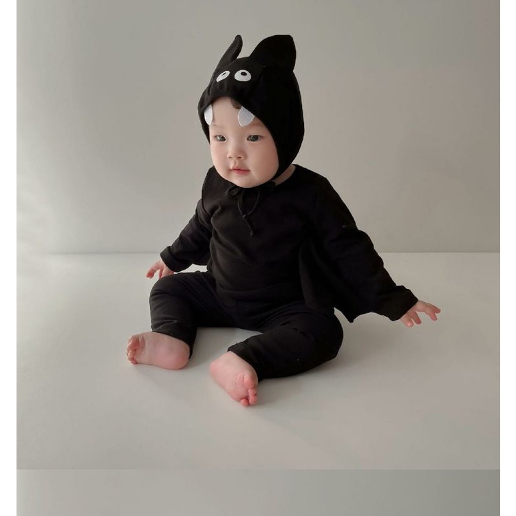 嬰幼兒黑色蝙蝠造型長袖衣服寶寶萬聖節主題套裝小惡魔洋氣三件式