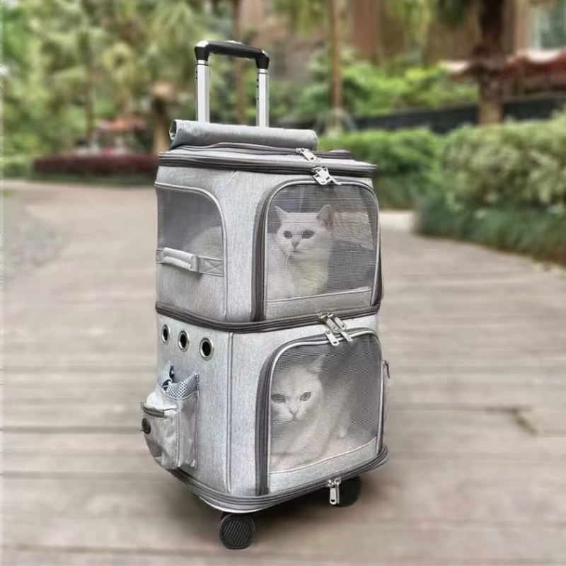 寵物拉桿箱 貓包外出便攜雙層可摺疊兩隻貓咪行李箱透氣狗狗小推車