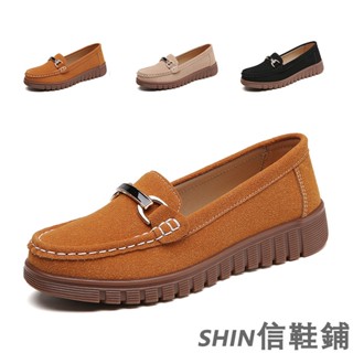 優質真皮樂福鞋 | 秋季軟底便士鞋 | 防滑一步套穿 | 反絨面平底鞋 | 韓版女鞋 | 時尚軟面莫卡辛鞋 | 現貨免運