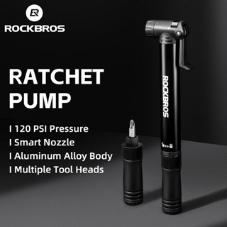 Rockbros 氣泵帶棘輪工具 120 PSI 鋁合金自行車輪胎充氣機便攜式山地車打氣筒自行車配件