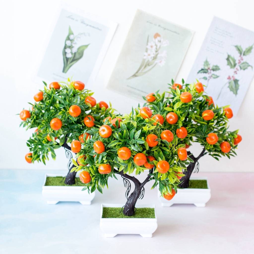 人造果樹家居裝飾植物盆景小盆栽塑料花招財橙金橘果樹