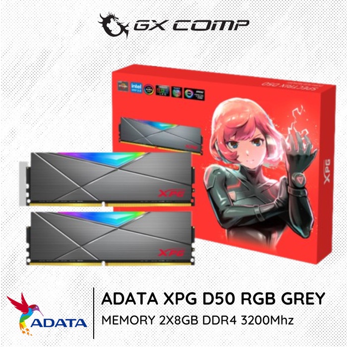 威剛 XPG D50 DDR4 RGB 2X8GB 3200MHz PC 內存 16GB DDR4 3200 灰色