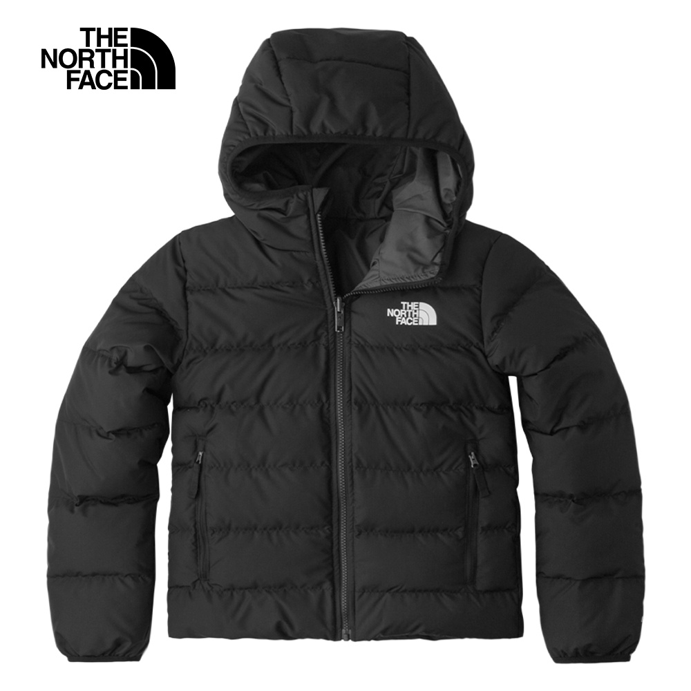 The North Face北面兒童黑色防潑水舒適保暖兩面穿連帽羽絨外套｜84N6JK3