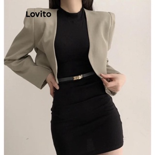 Lovito 女款休閒素色鈕扣墊肩西裝外套 LNA39221 (卡其色)
