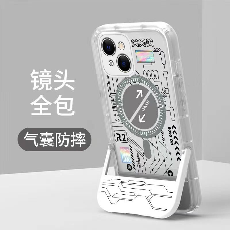 圓形電路蘋果iphone 14 13 12 11 pro max plus x xs xr 8 7 6手機殼支架隱形透明