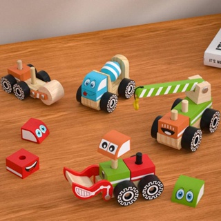 台灣現貨 兒童木製 工程車 DIY 拼裝組合 玩具 積木 車模 創意 疊疊樂 手眼協調 模擬 拼圖 2-3-6