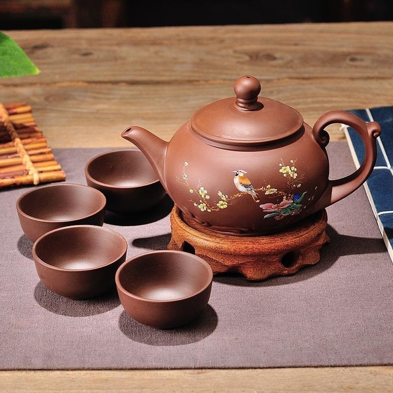 宜興紫砂壺 泡茶茶具 手工紫砂壺 茶壺茶具 【D117】宜興純手工原礦大容量紫砂壺仿古壺花鳥壺過濾泡茶壺功夫茶具茶杯