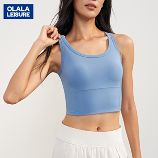 OLALA 新款裸感圓領瑜伽上衣減震固定杯運動內衣戶外跑步健身內衣