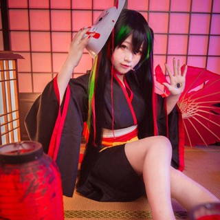 [免運補貼 ] 日本巫女 cosplay 動漫 和服 初音未來 羅剎與骨骸黑色和服浴衣 表演服