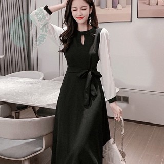 連衣裙秋春季新款法式時尚收腰復古赫本風中長款氣質時尚女裙洋裝|裙子|裙子洋裝