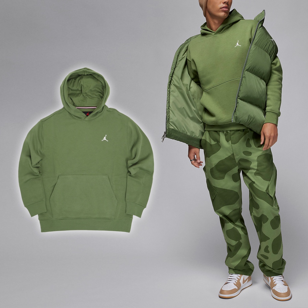 Nike 長袖 Jordan Essentials 男款 綠 連帽 帽T 刷毛 喬丹 刺繡【ACS】FJ7775-340
