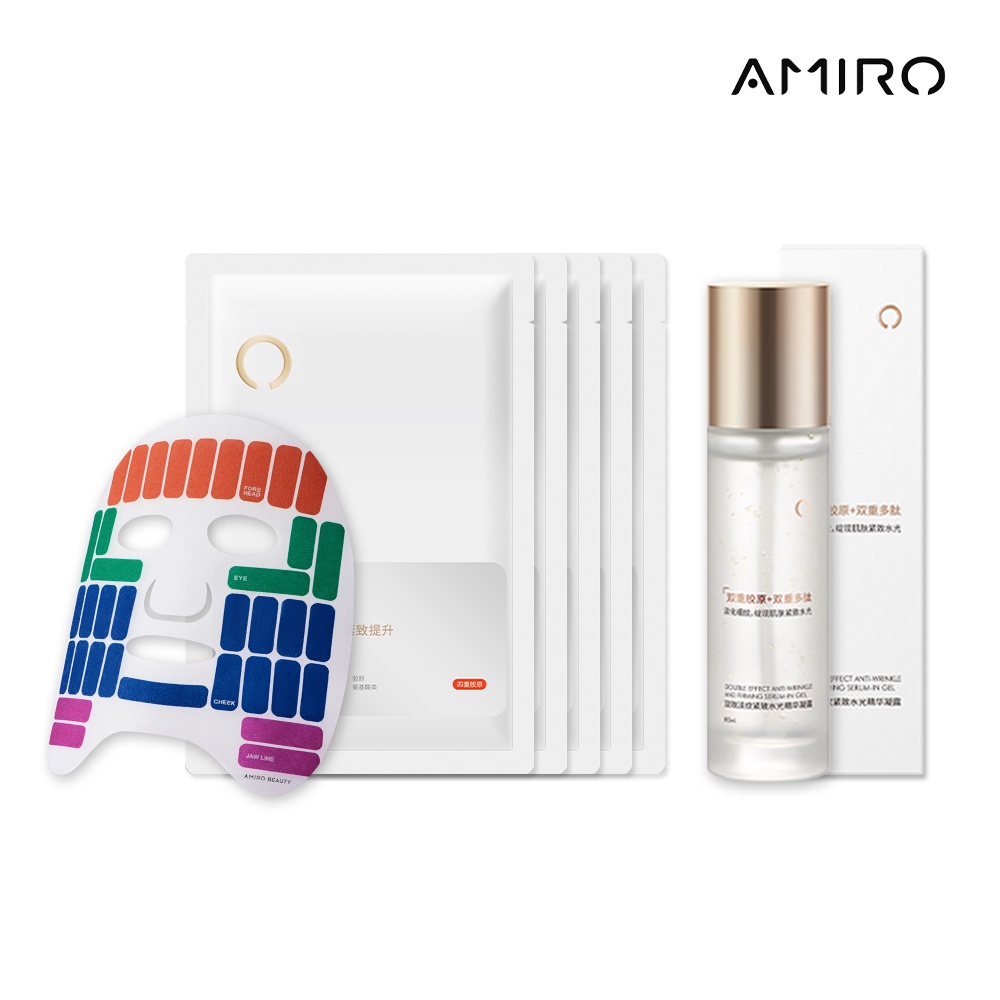 AMIRO S2 護膚禮盒 雙效淡紋緊緻水光精華凝露80ml+多維膠養緊緻抗 皺面膜5片 保養保濕抗皺