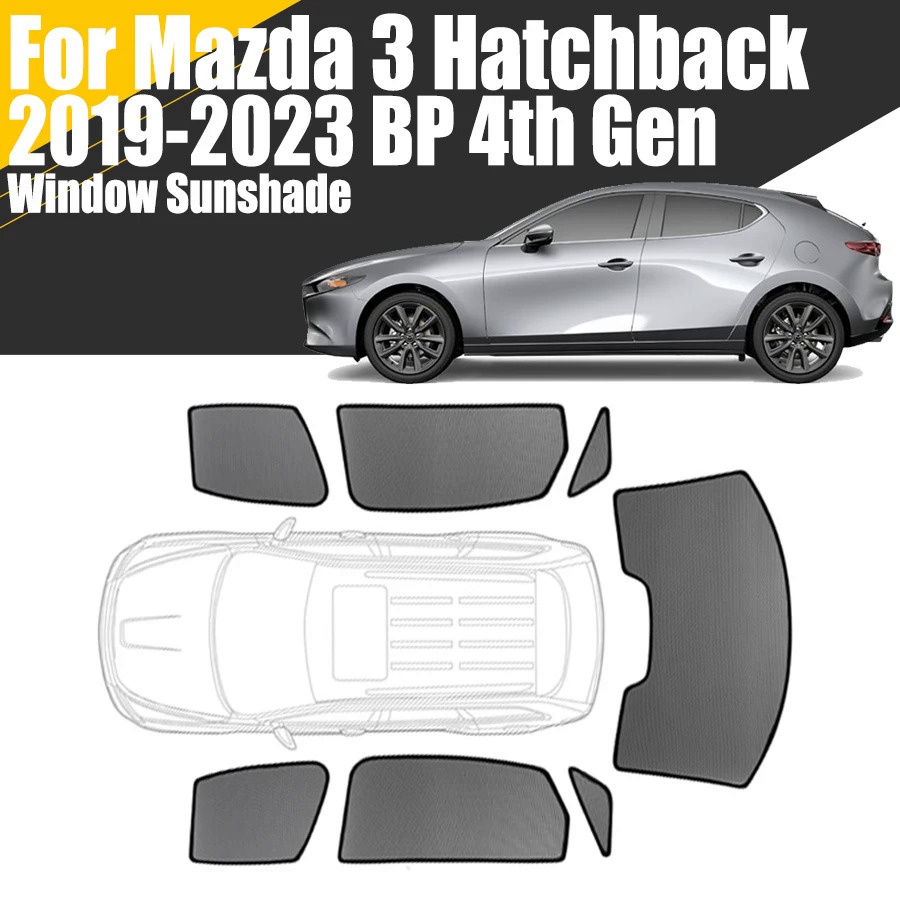 MAZDA 定制磁性車窗遮陽板適用於馬自達 3 BP 掀背車 2019-2023 第 4 代窗簾網狀前擋風玻璃框架窗簾
