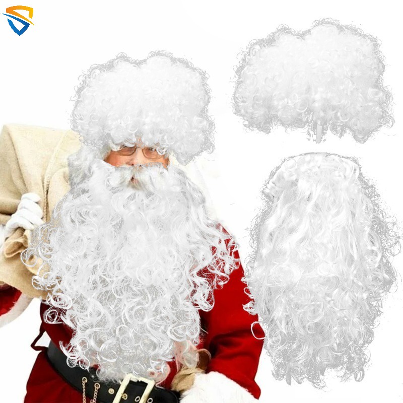 聖誕白色聖誕老人小鬍子化裝服裝逼真捲曲鬍鬚假髮 DIY 角色扮演聖誕派對裝飾
