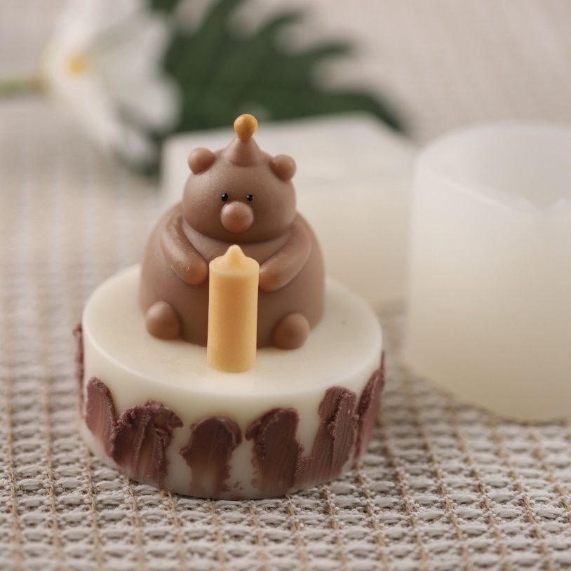 烘焙模具-立體胖小熊矽膠模具迷你蠟燭造型巧克力慕斯香薰蠟燭模石膏模