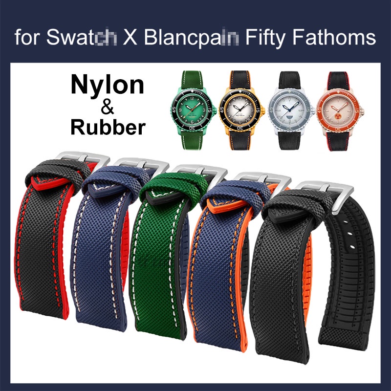 22 毫米尼龍橡膠錶帶適用於 S-watch X Blancpain 五十 帶防水運動手鍊女士男士腕帶