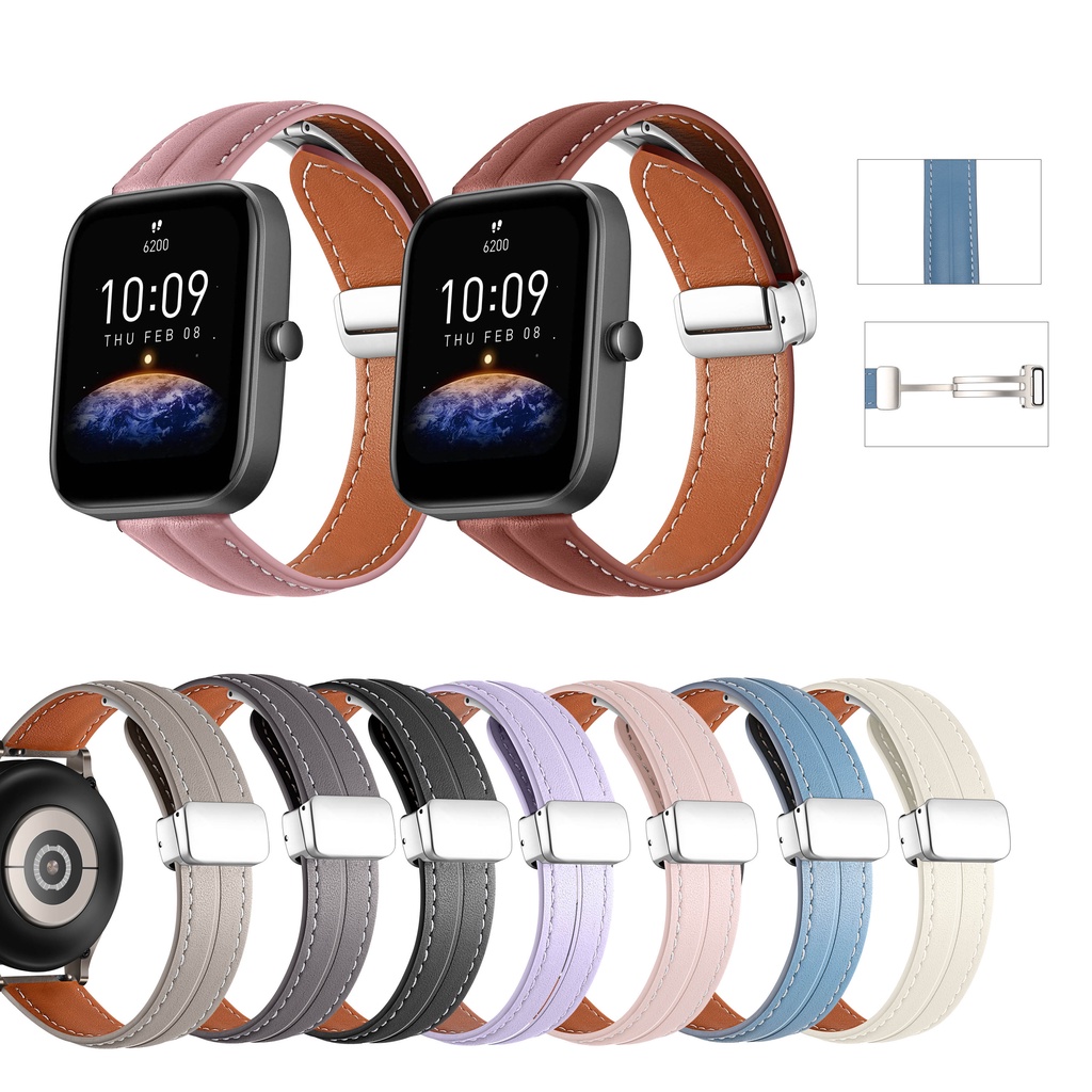 Huami Amazfit Bip Lite Bip S U Bip 3 pro Bip 5 Neo 皮革錶帶磁性扣錶帶