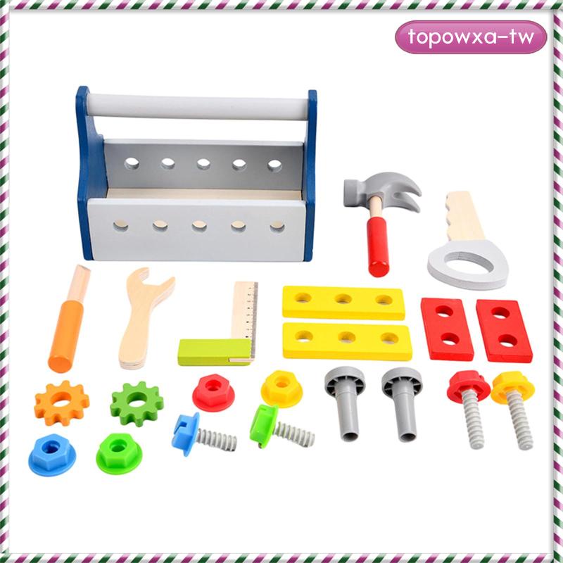 [TopowxaTW✿] 模型建築工具套件、螺母和螺栓套裝旅行玩具、工具箱玩具木製幼兒工具套裝女孩男孩兒童禮物