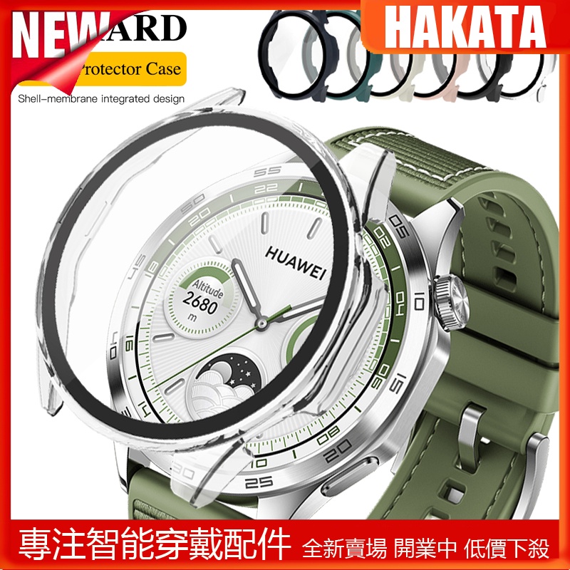 HKT PC硬殼+強化玻璃適用於Huawei Watch GT4 46 41mm 智慧手錶保護殼GT4錶殼46mm玻璃殼