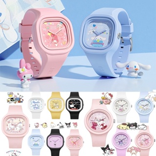 三麗鷗學生手錶 Kuromi Melody Hello Kitty 方形錶盤矽膠軟錶帶高品質兒童石英手錶送給朋友禮物