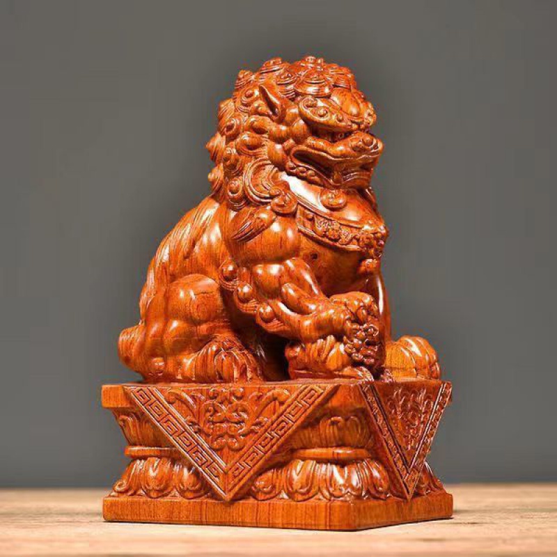 花梨木雕獅子擺件     花梨木雕獅子擺件實木質北京獅宮門獅家居客廳辦公室裝飾工藝擺設