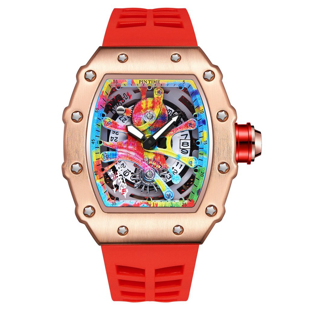 手錶 陀飛輪手錶 理查德非機械錶火山顏料設計石英錶陀飛輪鏤空潮流男女士手錶腕錶