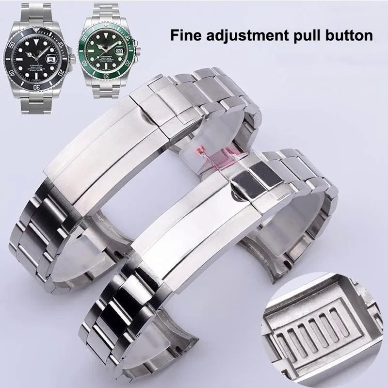 高品質 20 毫米啞光中拋光 Crwon 標誌實心不銹鋼手鍊,適用於勞力士 Submariner 錶帶錶帶