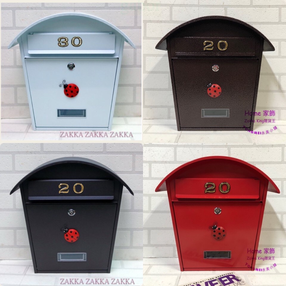 [HOME] 附門牌號碼 紅色瓢蟲信箱 4款 歐式鄉村圓頂信箱 鍛鐵信箱 信件箱 郵箱 意見箱 耐候性佳