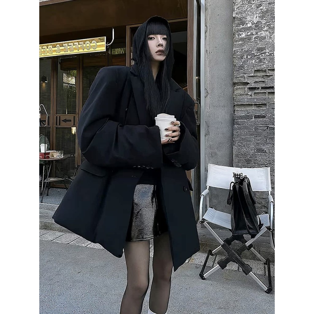 2024年秋冬新款黑色歐貨重工西裝加厚羽絨服氣質高級感超好看外套女