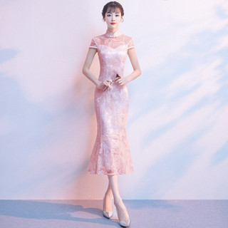改良旗袍2023新款春夏時尚魚尾氣質年輕少女中式洋裝中國風長款