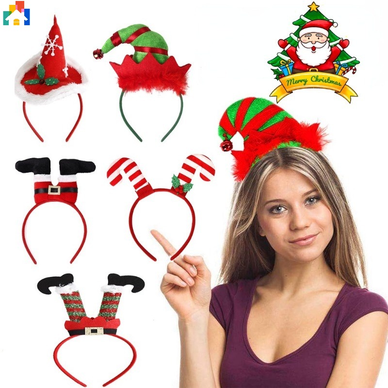 卡通可愛聖誕老人腿拐杖小丑聖誕帽頭帶新年聖誕派對裝飾髮箍髮飾