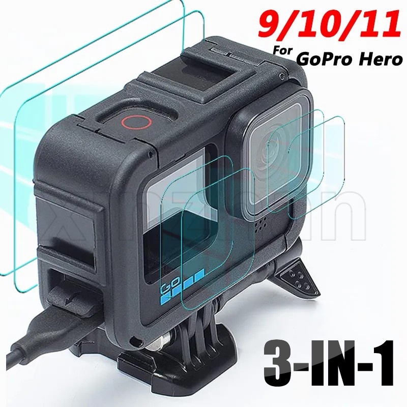 高清前置顯示屏黑色屏幕膜/防刮相機鏡頭膜兼容 GoPro Hero 11/10/9/鋼化玻璃屏幕保護膜