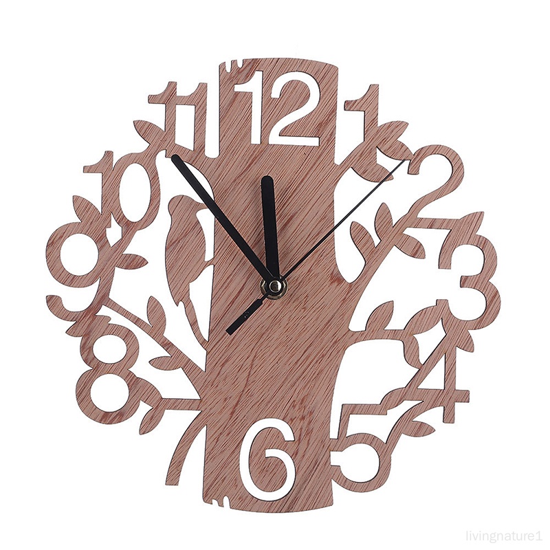 diy木製掛鐘創意生命樹圓形鐘錶現代牆面裝飾壁鐘 家居數字時鐘
