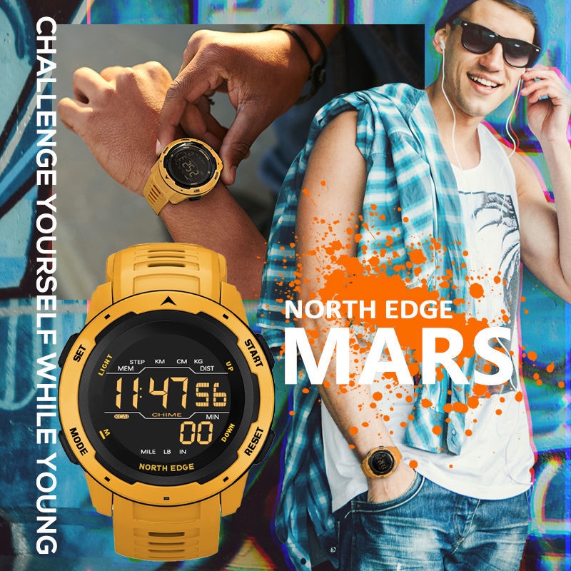 男士手錶運動NORTH EDGE新品計步器鬧鐘防水數字軍事時鐘學生腕錶